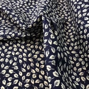 Algodón flores hojas azules