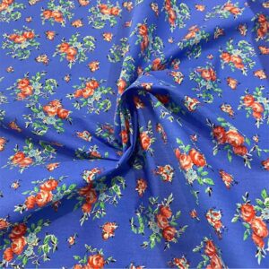 Algodón 100% estampado flores fondo azul